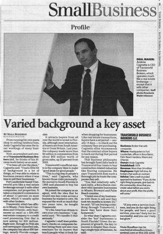 South Florida Sun-Sentinel "Varied background a key asset"