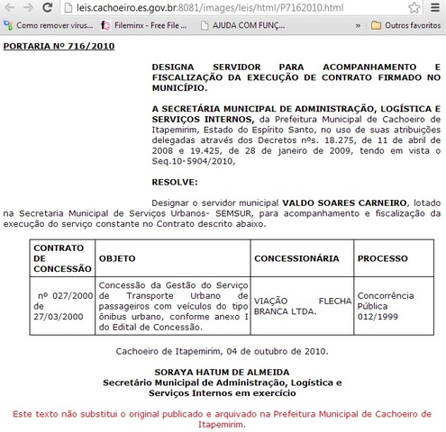 DESIGNA VALDO SOARES CARNEIRO PARA ACOMPANHAMENTO E FISCALIZAÇÃO DA EXECUÇÃO DE CONTRATO FIRMADO NO MUNICÍPIO. nº 027/2000 de 27/03/2000