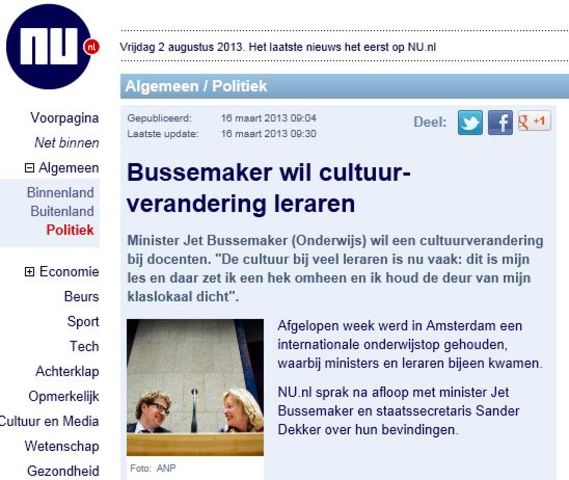 Bussemaker wil cultuurverandering leraren
