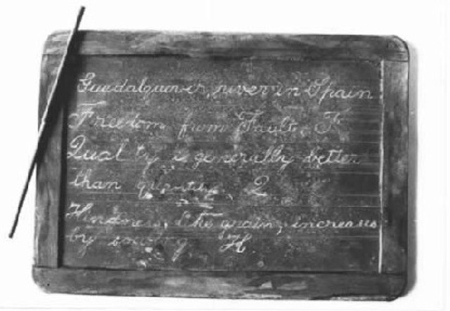 Slate, chalk, ink wells and blotting paper