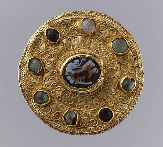 Disk Brooch with Cameo and Cabochons