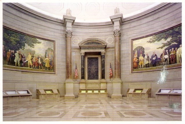 The Declaration of Independence and the Bill of Rights is formally sent to the National Archives in Washington, D.C.