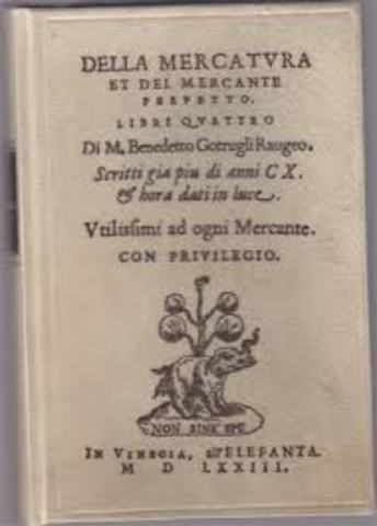 PRIMER LIBRO DE CONTABILIDAD "Della mercatura et del mercanti perfetto"