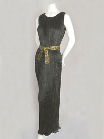 Fortuny silk pleated Delphos dress with Venetian glass beads on the sides