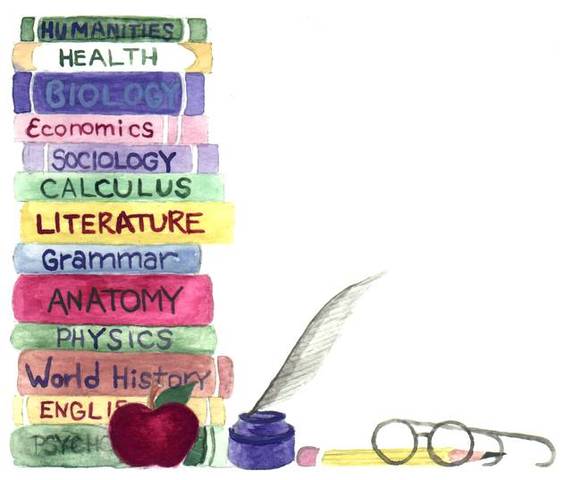 Jr. High books, home work, encyclopedia searching,and  pimples