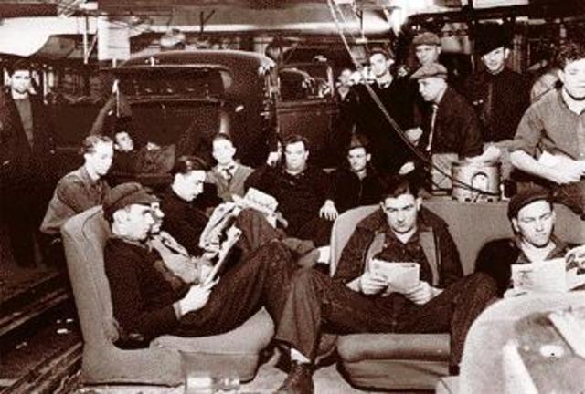 The United Auto Workers stage their first sit-down strikes