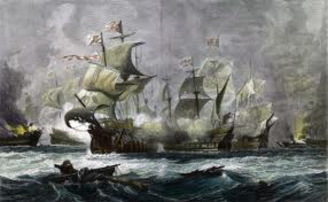 Spanish Armada is battered by the English navy before escaping around the Scottish coast