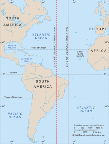 Treaty of Tordesillas between Spain and Portugal