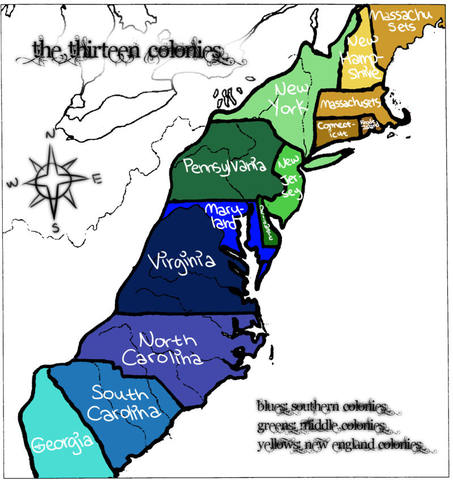 English Colonies streched along Atlantic coast