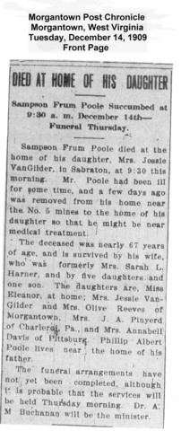 Death of father, Sampson Frum Pool