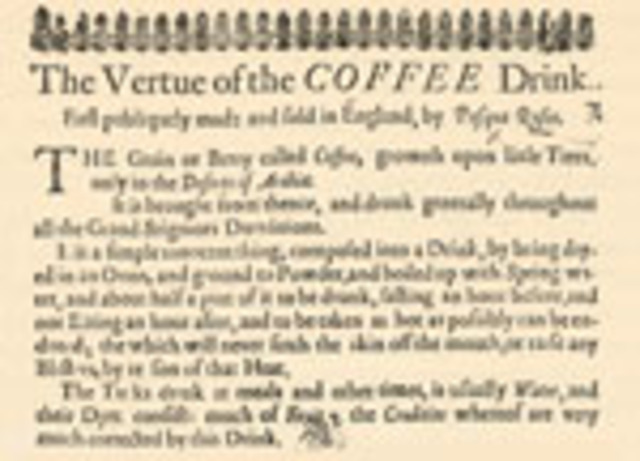 An Early Handbill Introducing Coffee to Londoners