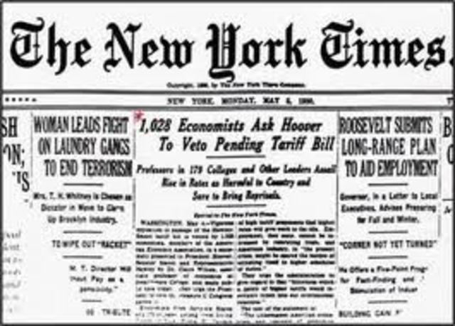 Smoot-Hawley Tariff Act Passed, Extremely High Tax on Imports