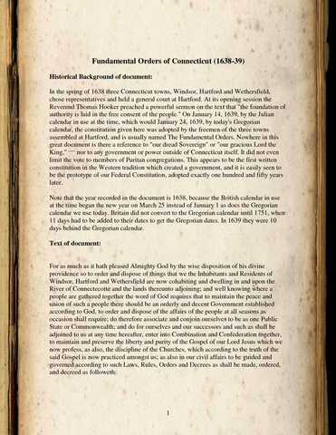 Fundamental orders of Connecticut