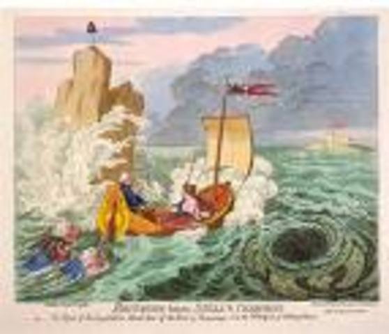 Odysseus and his men encounter the Sirens, Scylla, and Charybdis.