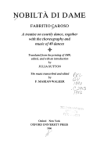 Nobilta di Dame, written by Fabritio Caroso