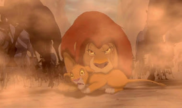 Mufasa rescues Simba and Nala