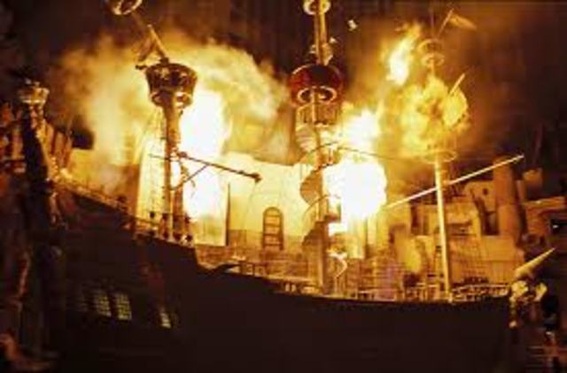 Lightning strikes the ship.