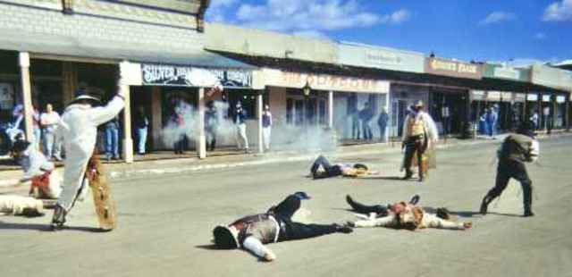 A gunfight breaks out near the O.K. Corral in Tombstone, Arizona
