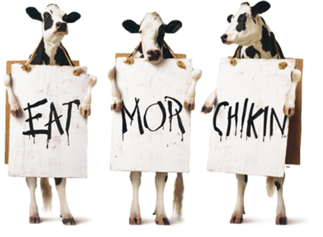Cow campaign begins(Eat mor chikin!) Also introduces the chicken strips