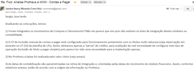 Re: Fwd: Analise Protheus e MXM - Contas a Pagar