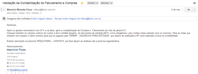 Validação da Contabilização do Faturamento e Compras