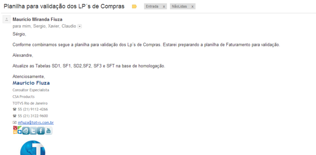 Planilha para validação dos LP´s de Compras