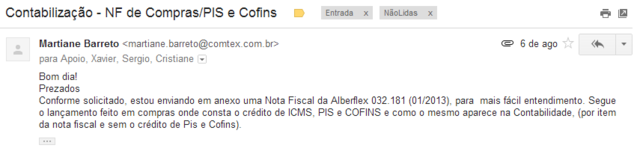 Contabilização - NF de Compras-PIS e Cofins
