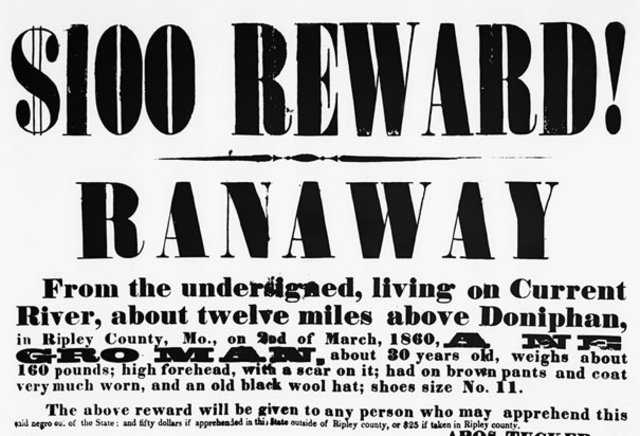 Reward poster for a runaway slave