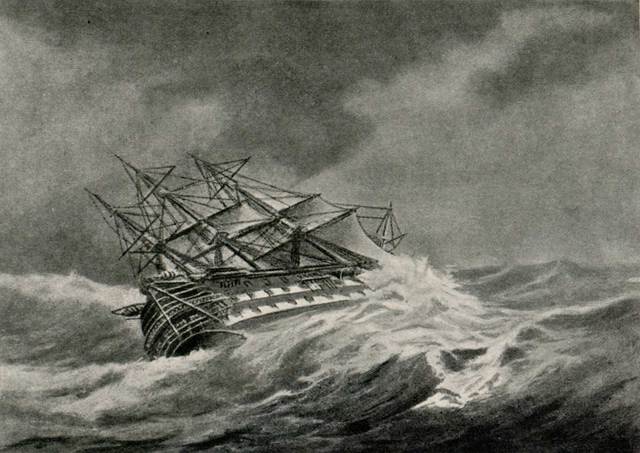 The ship met crosswinds and fierce storms