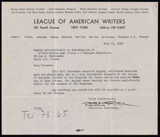 Joined League of American Writers