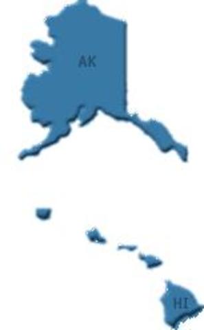 Alaska and Hawaii becomes part of the US