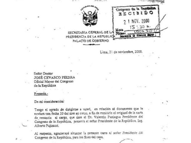 Fujimori renuncia por FAX