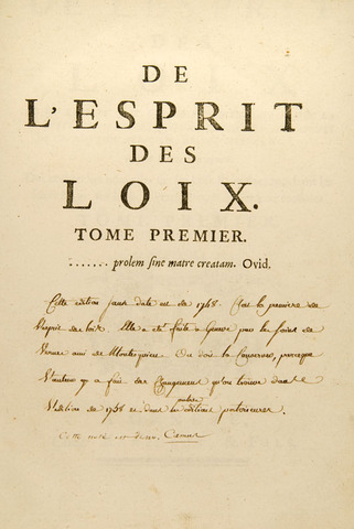 Montesquieu publishes book, On the Spirit of Laws