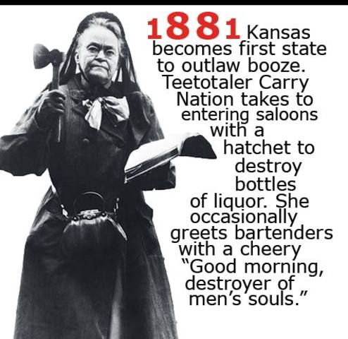 Carry Nation attacks a Kansas saloon