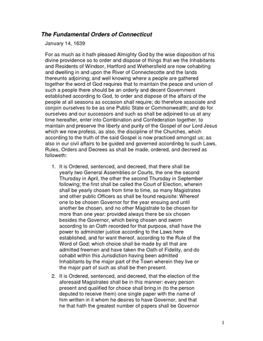 Fundamental Orders of Connecticut