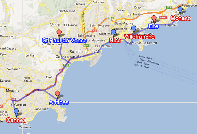 Niza, Mónaco y Cannes.