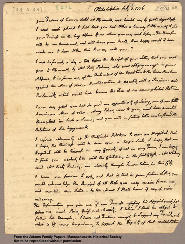 Reading of a letter from Abigail Adams to John Adams
