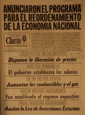 Se anuncia el "Programa de recuperación, sanamiento y expansión de la economía argentina"