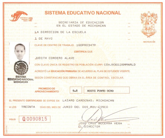 Certificado de primaria