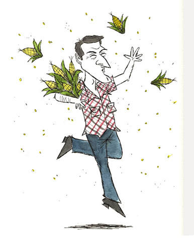 Pablo's grandma throws the corn.