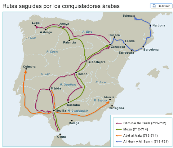 Los árabes entran en la Península Ibérica.