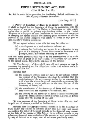 The Empire Settlement Act established