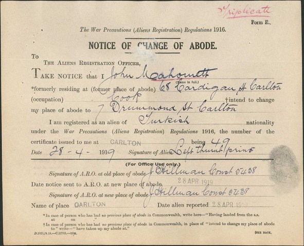 The War Precautions (Alien Registration) Regulations 1916