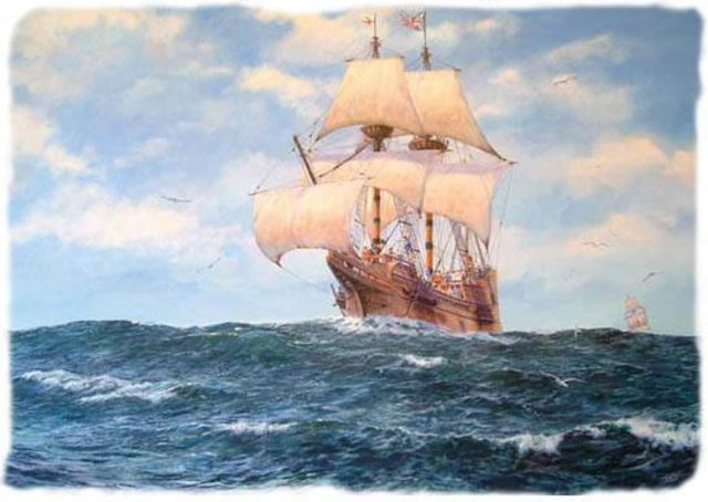 Mayflower lands in Plymouth Rock Massachusetts