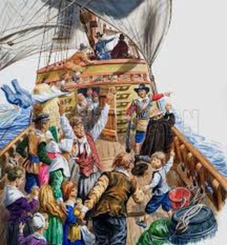 The Mayflower lands at Plymouth Rock