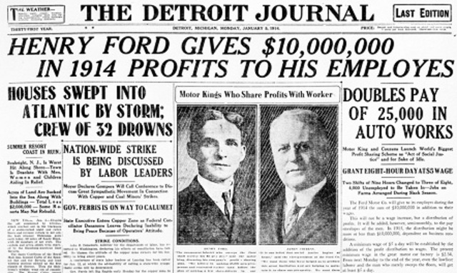 Henry Ford Pays Employees $5 a day