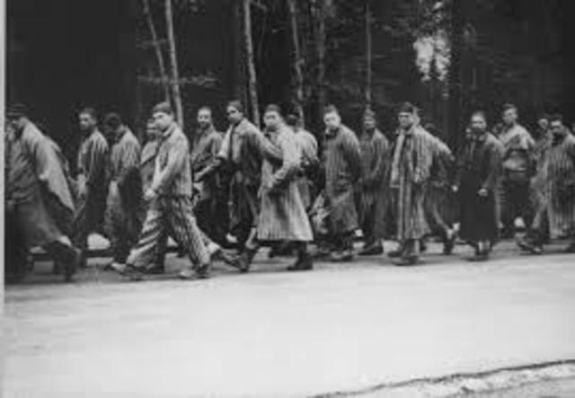 Death march of nearly 60,000 prisoners from the Auschwitz camp system in southern Poland