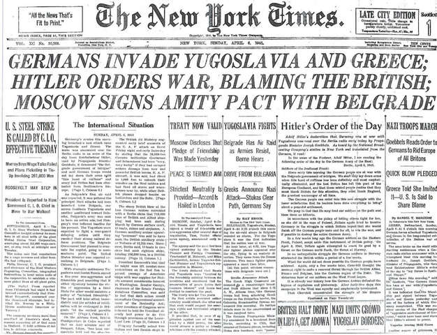 Yugoslavia and Greece are invaded by Germany