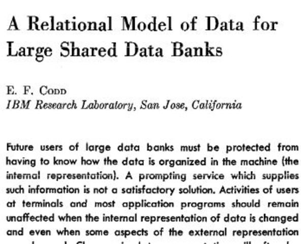 Codd publica "A Relational Model of Data for Large Shared Data Banks"