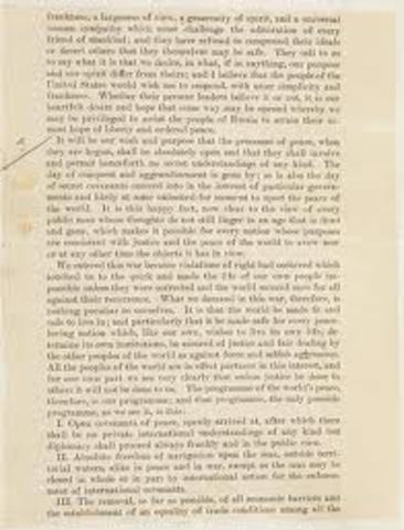 Woodrow Willsion reveals his 14 Points